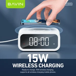 ساعت رومیزی هوشمند سه کاره باوین Bavin Wireless Charging Clock